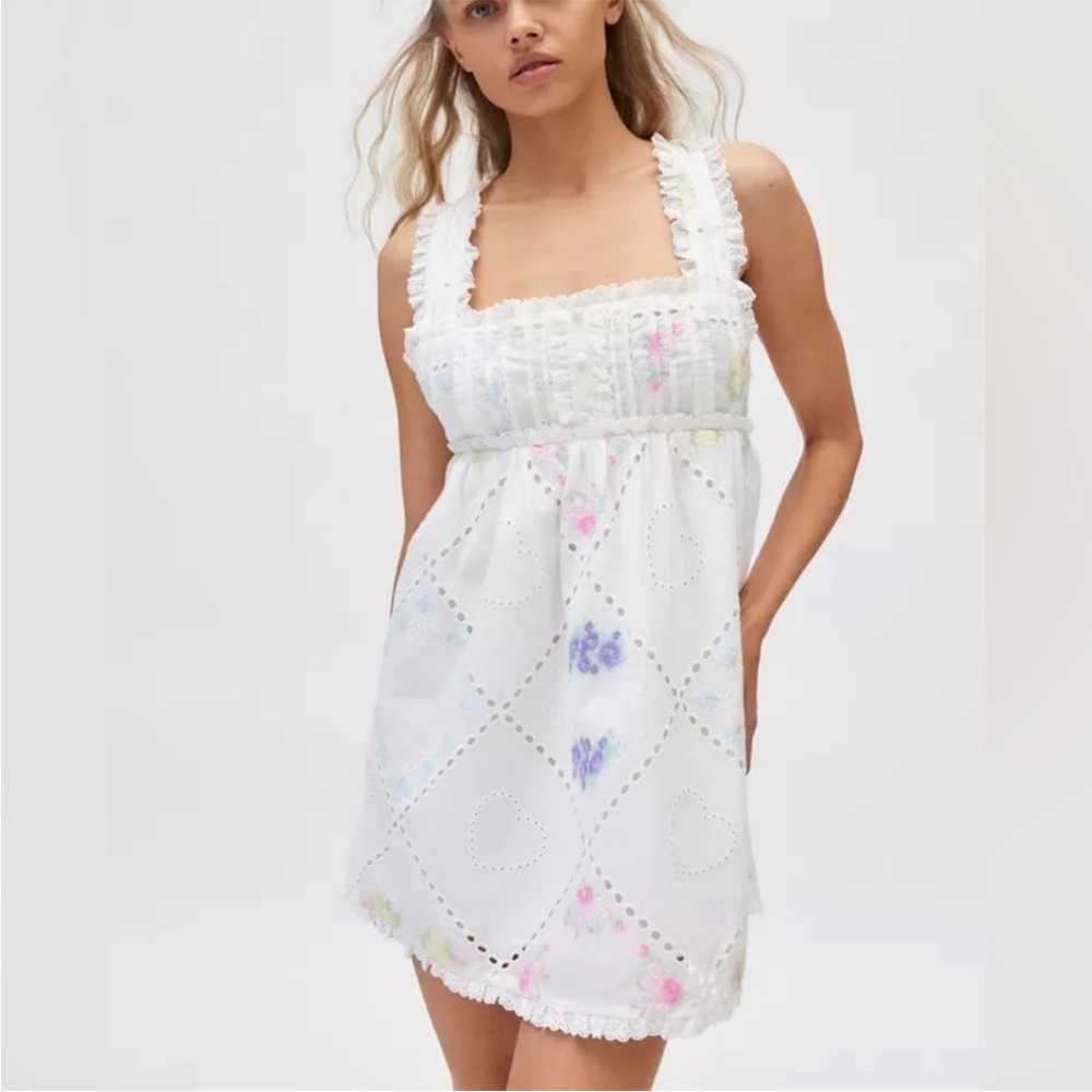 For Love Lemons Andrea Whimsical Eyelets Embroidered Mini Dress size medium - Picture 1 of 8